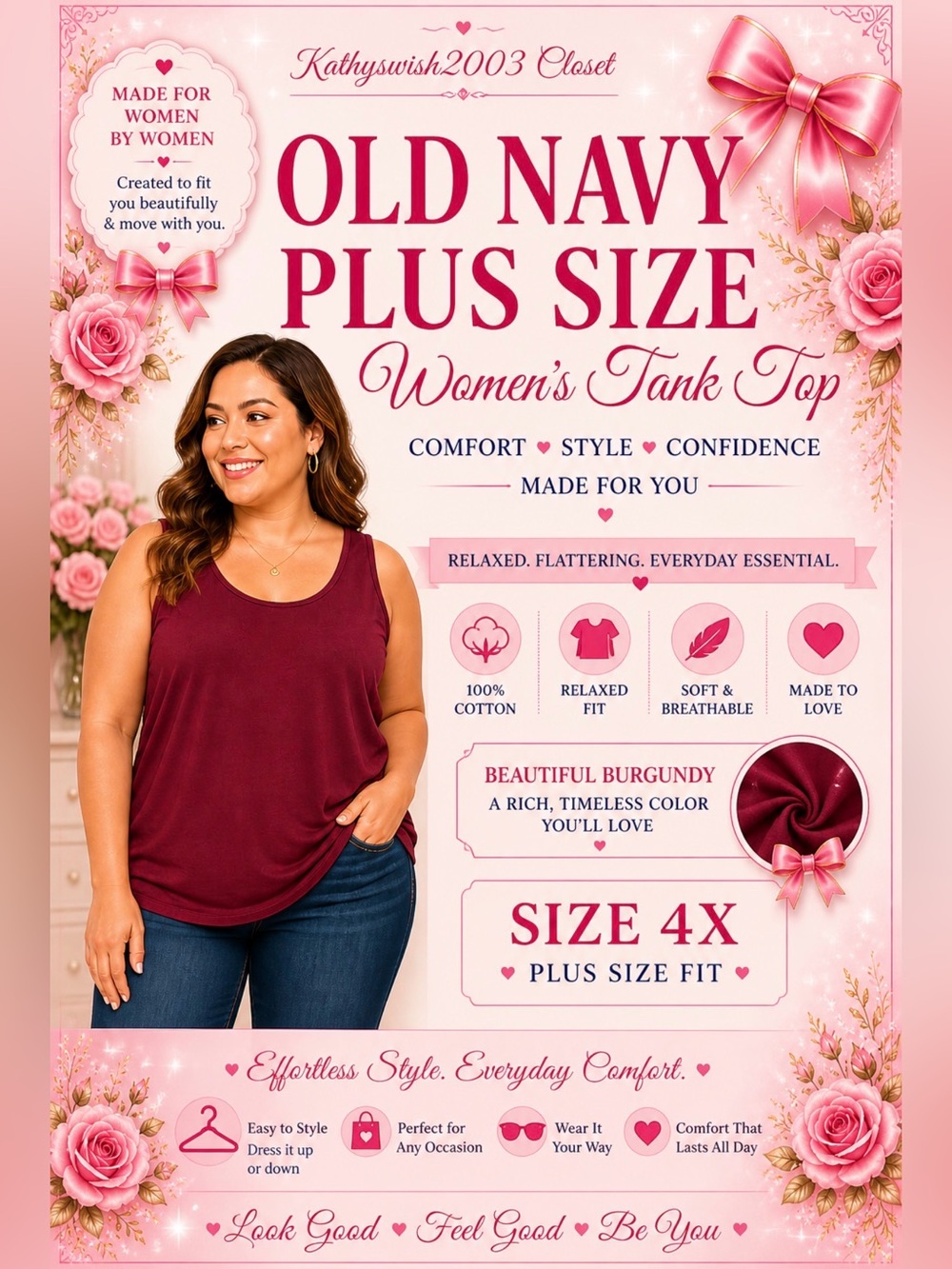 Old Navy Burgundy Sleeveless Relaxed Tank Top NWT 4X